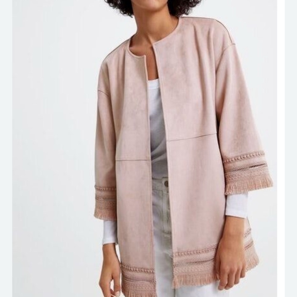 ZARA Faux Suede Dusty Pink Fringe Jacket - Small